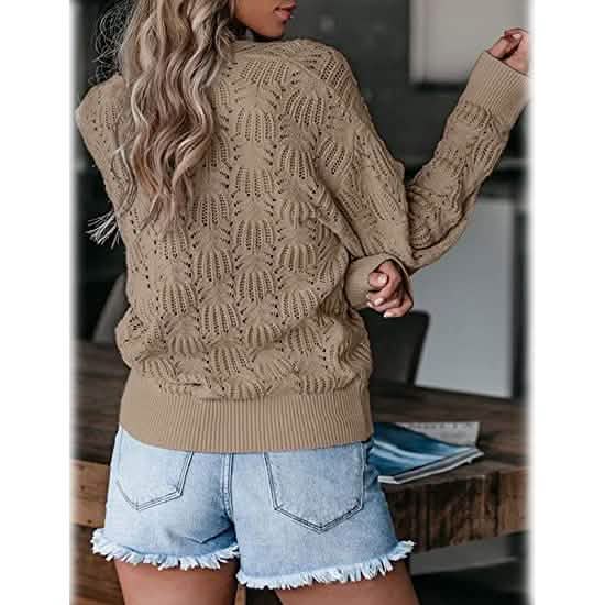 Women's Deep V Neck Long Sleeve Crochet Tops