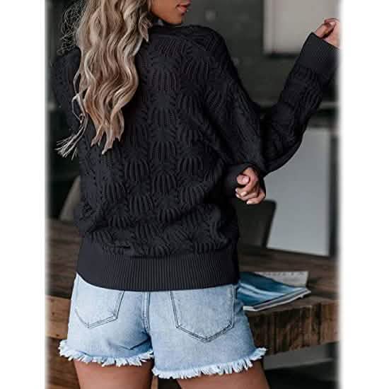 Women's Deep V Neck Long Sleeve Crochet Tops