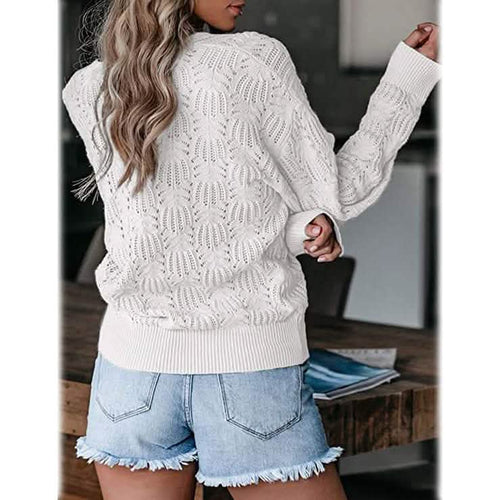 Women's Deep V Neck Long Sleeve Crochet Tops