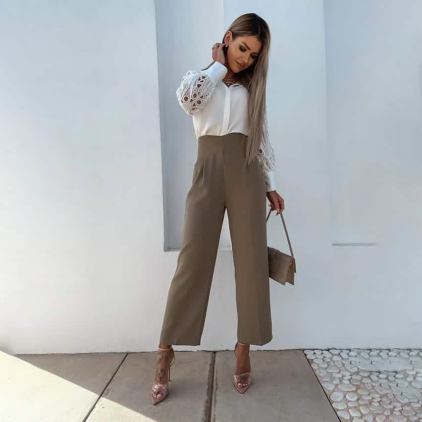 Women's Long Sleeve Cutout Lace Button Down Shirt